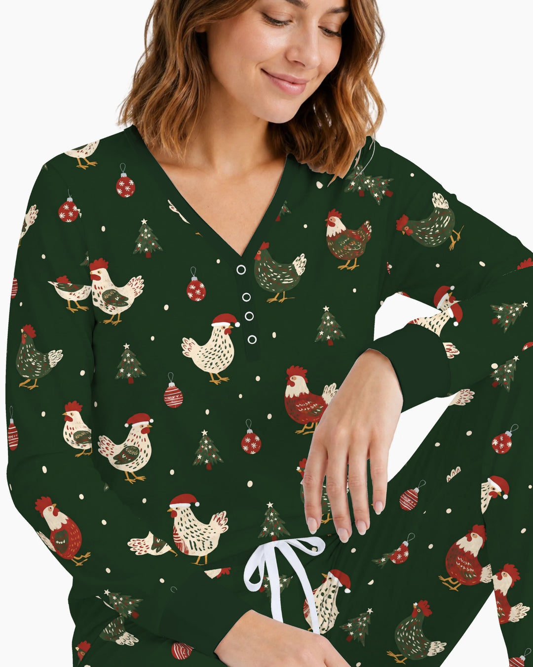 Festive Christmas Chickens Bamboo Women Pajama Set