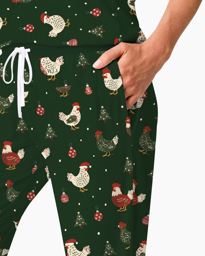 Festive Christmas Chickens Bamboo Women Pajama Set