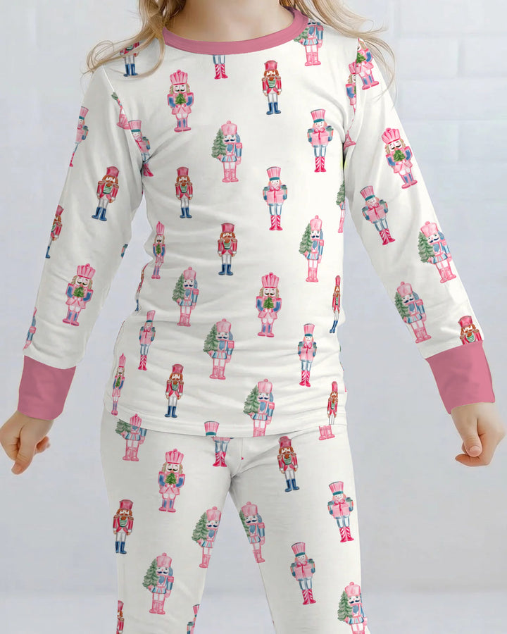 Pink Christmas Nutcracker Bamboo Two Piece Long Sleeve Pajama Set