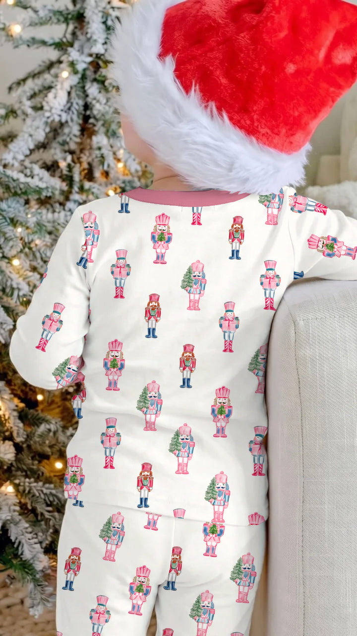 Pink Christmas Nutcracker Bamboo Two Piece Long Sleeve Pajama Set