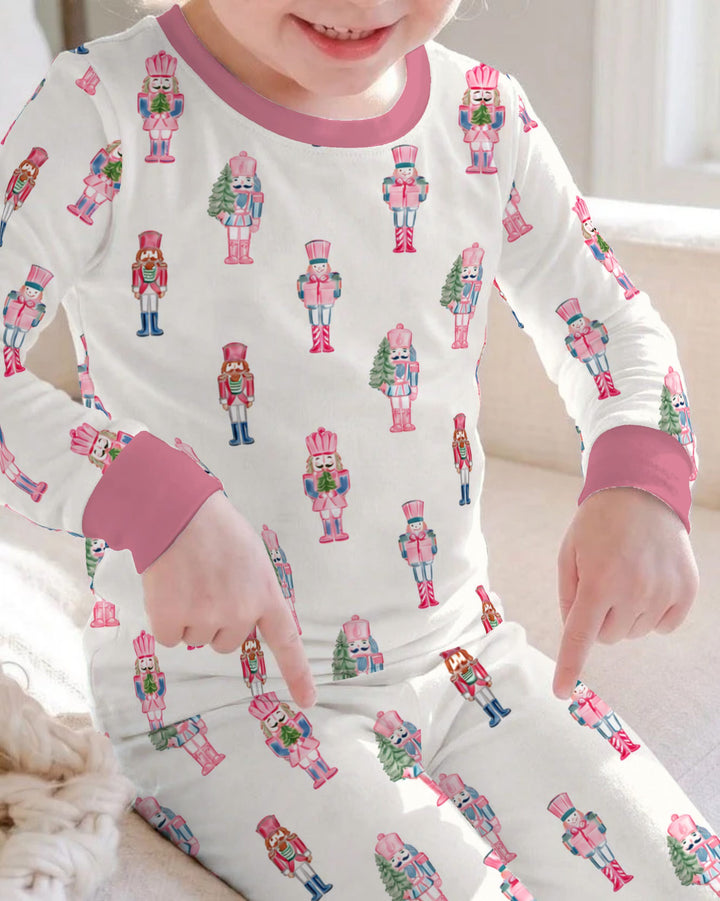 Pink Christmas Nutcracker Bamboo Two Piece Long Sleeve Pajama Set