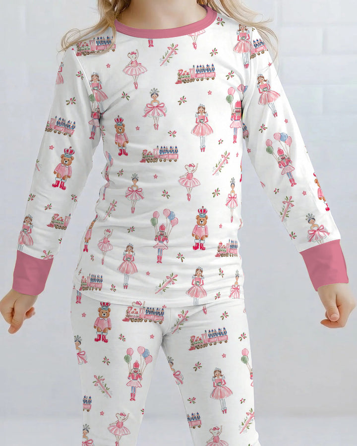 Pink Nutcracker Ballet Bamboo Two Piece Long Sleeve Pajama Set