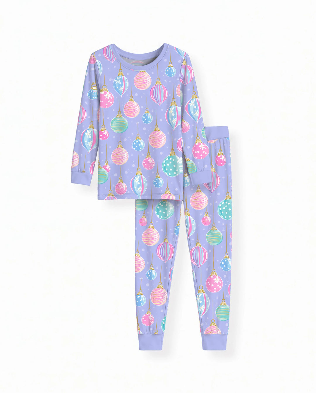 Pastel Christmas Ornaments Bamboo Two Piece Long Sleeve Pajama Set