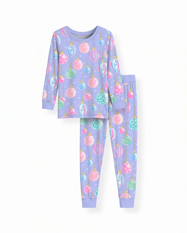 Pastel Christmas Ornaments Bamboo Two Piece Long Sleeve Pajama Set