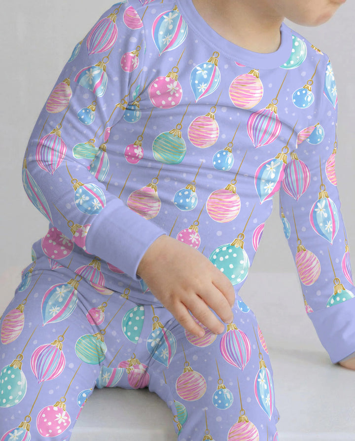 Pastel Christmas Ornaments Bamboo Two Piece Long Sleeve Pajama Set