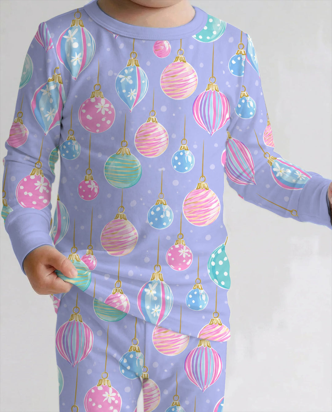 Pastel Christmas Ornaments Bamboo Two Piece Long Sleeve Pajama Set