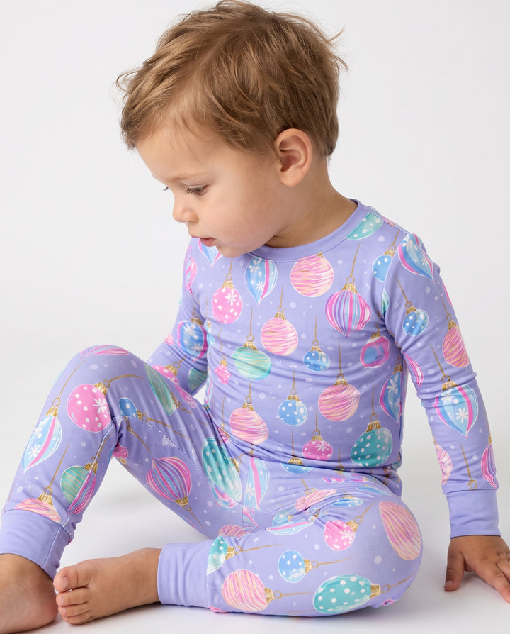 Pastel Christmas Ornaments Bamboo Two Piece Long Sleeve Pajama Set