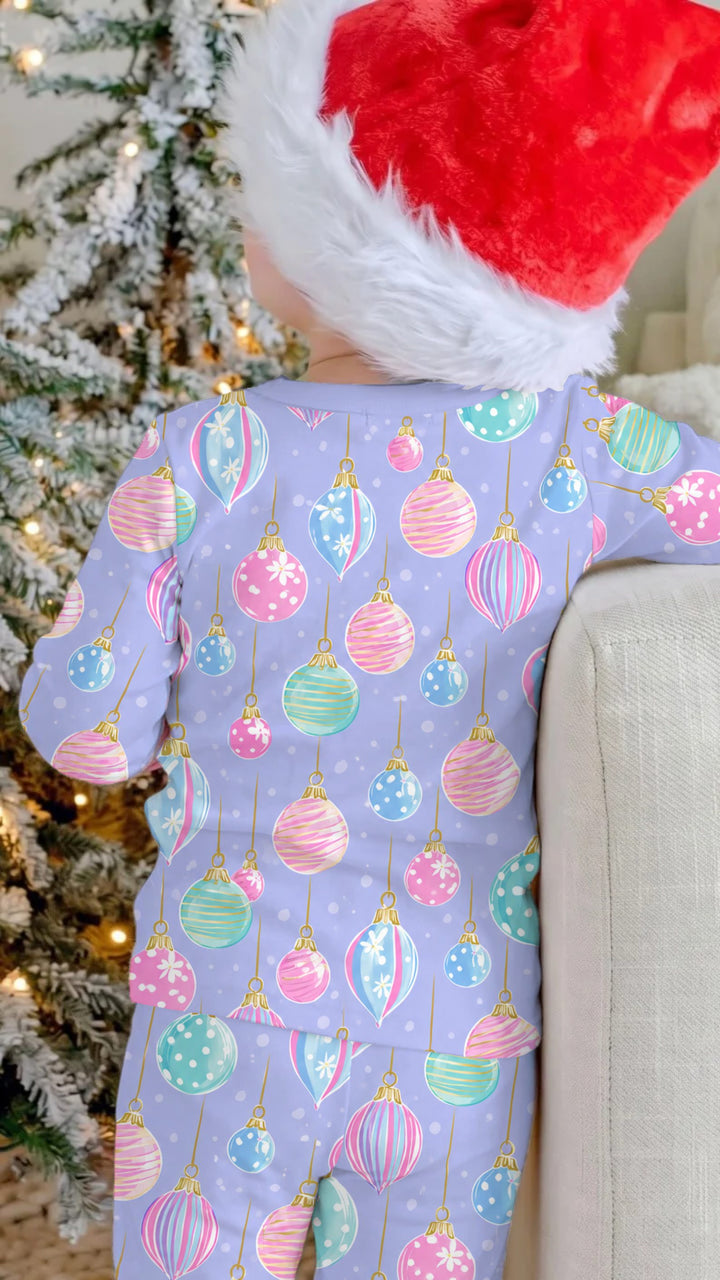Pastel Christmas Ornaments Bamboo Two Piece Long Sleeve Pajama Set