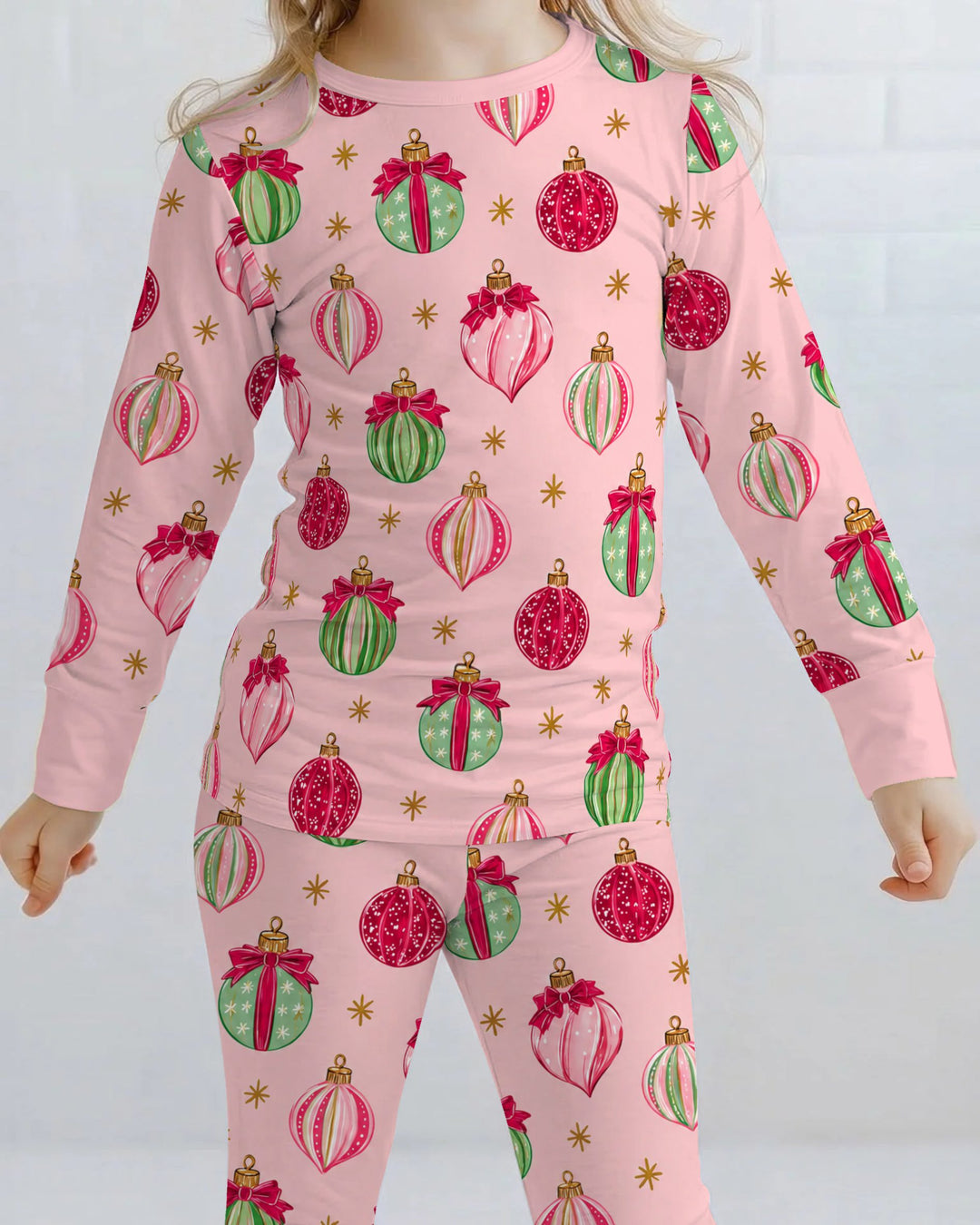 Coquette Christmas Ornaments Bamboo Two Piece Long Sleeve Pajama Set