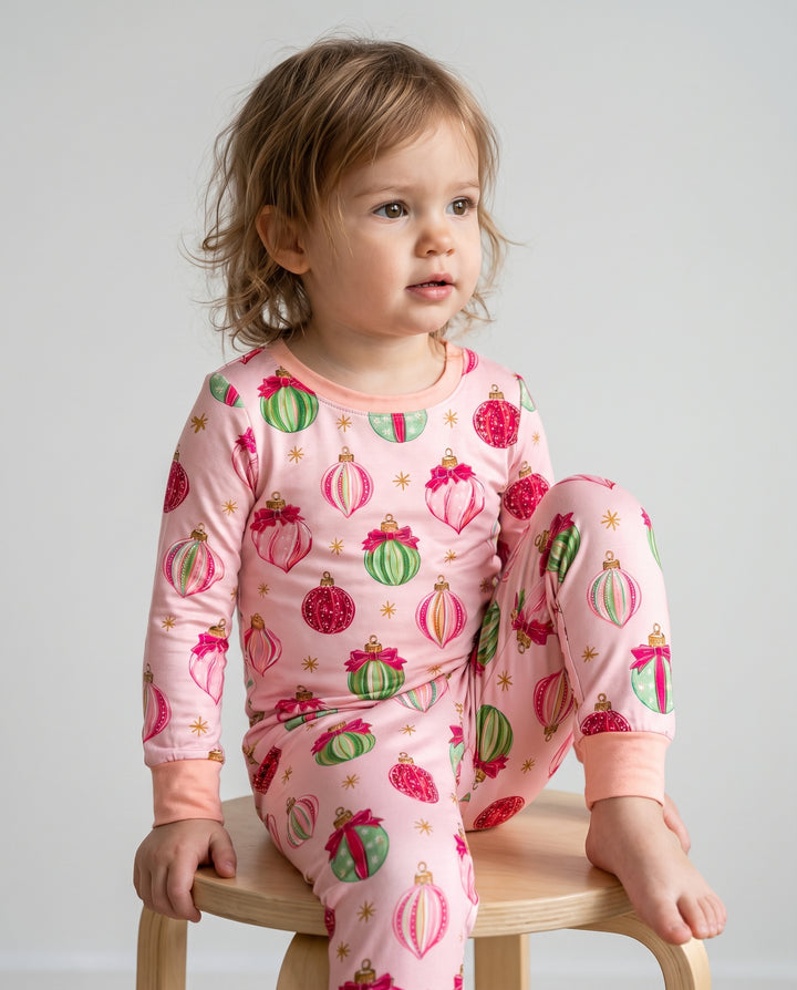 Coquette Christmas Ornaments Bamboo Two Piece Long Sleeve Pajama Set