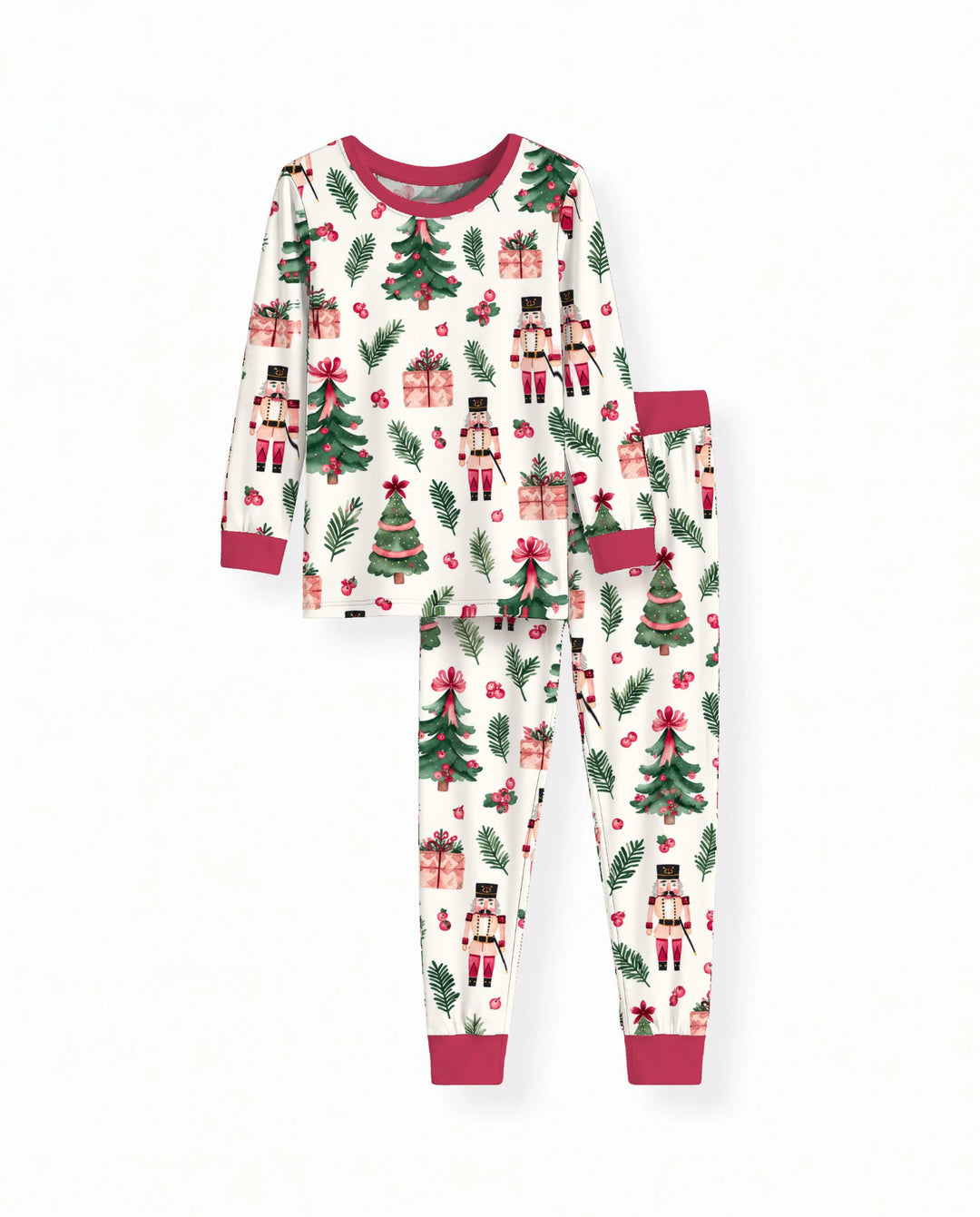 Pink Nutcracker Christmas Trees Bamboo Two Piece Long Sleeve Pajama Set