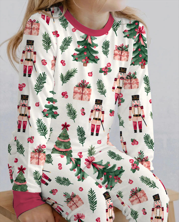 Pink Nutcracker Christmas Trees Bamboo Two Piece Long Sleeve Pajama Set