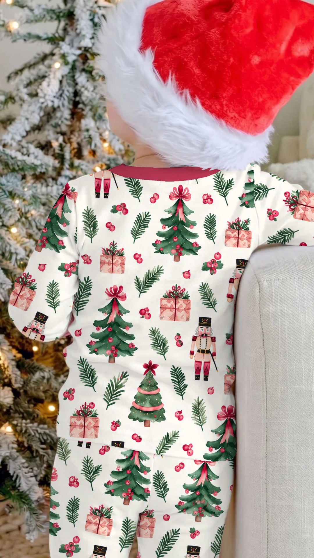 Pink Nutcracker Christmas Trees Bamboo Two Piece Long Sleeve Pajama Set