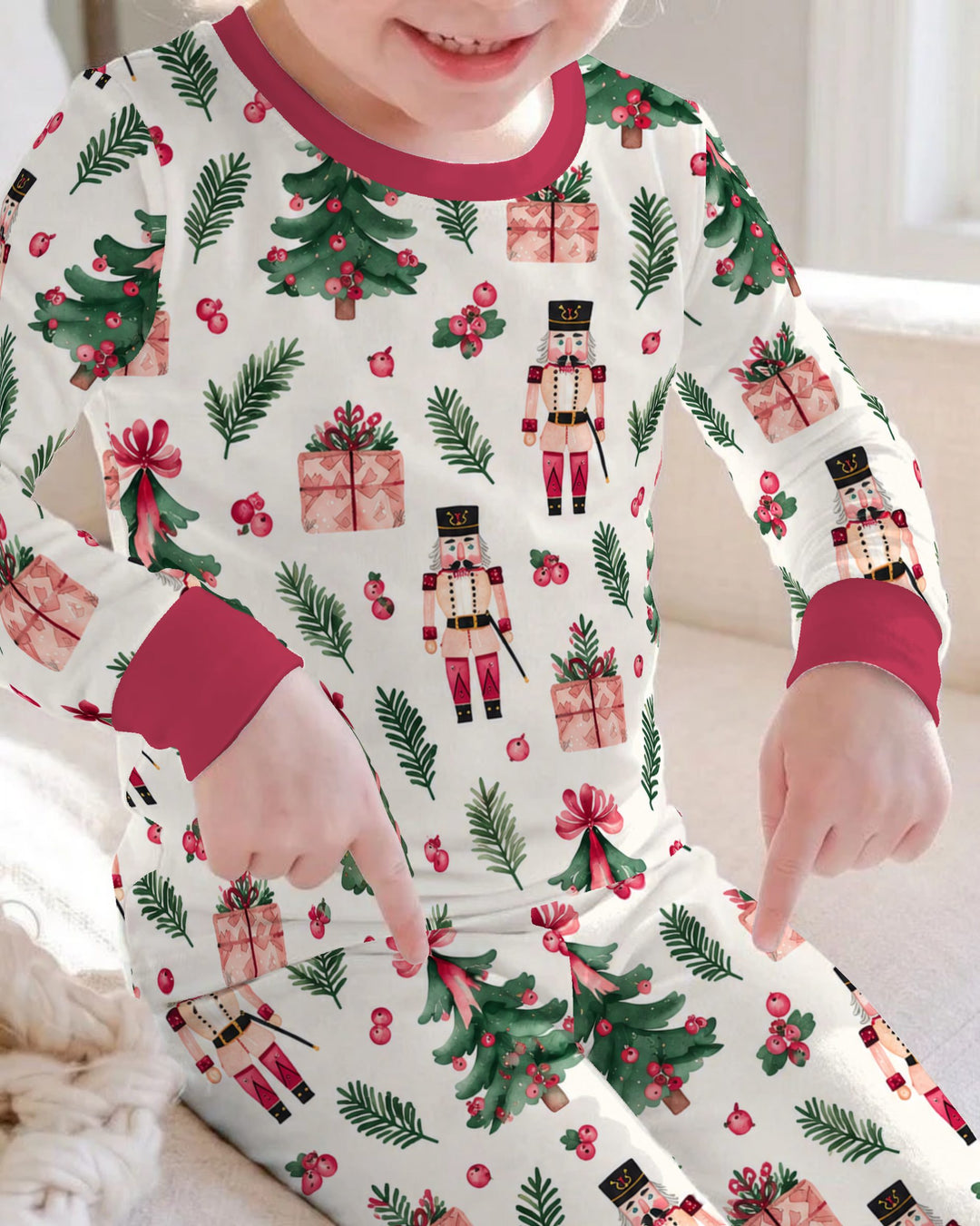 Pink Nutcracker Christmas Trees Bamboo Two Piece Long Sleeve Pajama Set