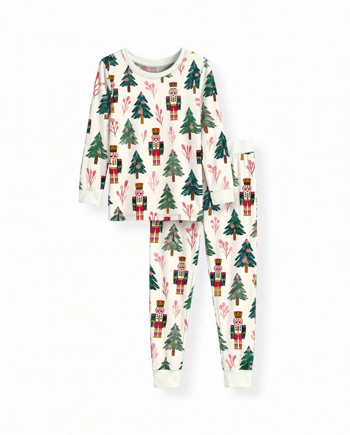 Nutcracker & Christmas Trees Bamboo Two Piece Long Sleeve Pajama Set