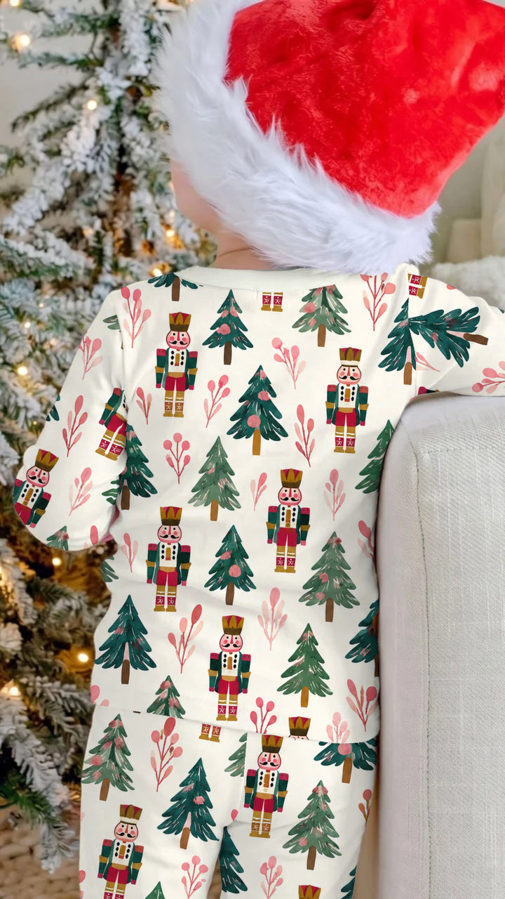 Nutcracker & Christmas Trees Bamboo Two Piece Long Sleeve Pajama Set