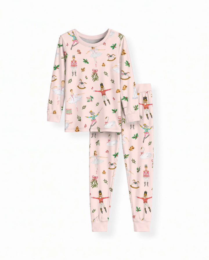 Pink Nutcracker Ballet Christmas Bamboo Two Piece Long Sleeve Pajama Set