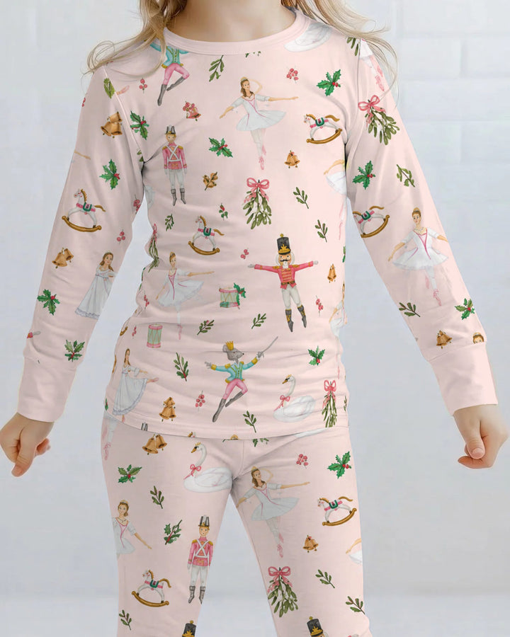 Pink Nutcracker Ballet Christmas Bamboo Two Piece Long Sleeve Pajama Set
