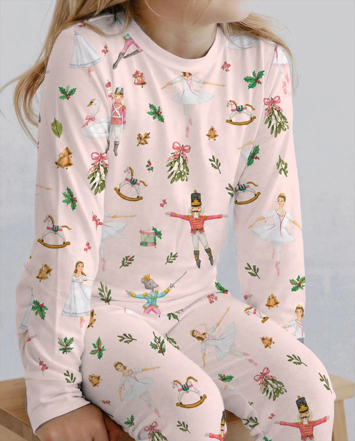 Pink Nutcracker Ballet Christmas Bamboo Two Piece Long Sleeve Pajama Set