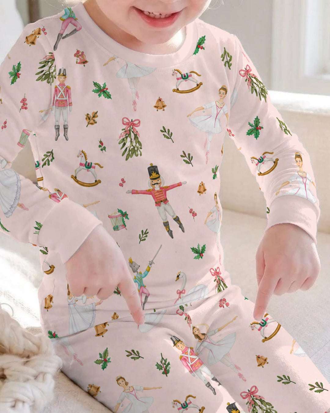 Pink Nutcracker Ballet Christmas Bamboo Two Piece Long Sleeve Pajama Set