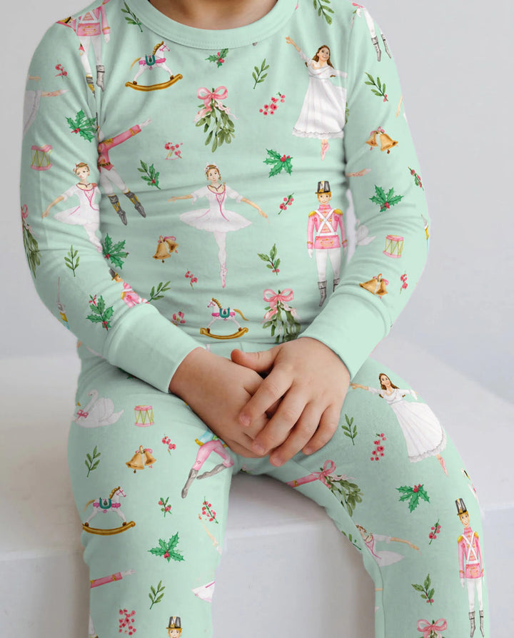 Mint Nutcracker Ballet Christmas Bamboo Two Piece Long Sleeve Pajama Set