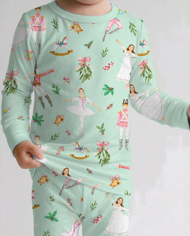 Mint Nutcracker Ballet Christmas Bamboo Two Piece Long Sleeve Pajama Set