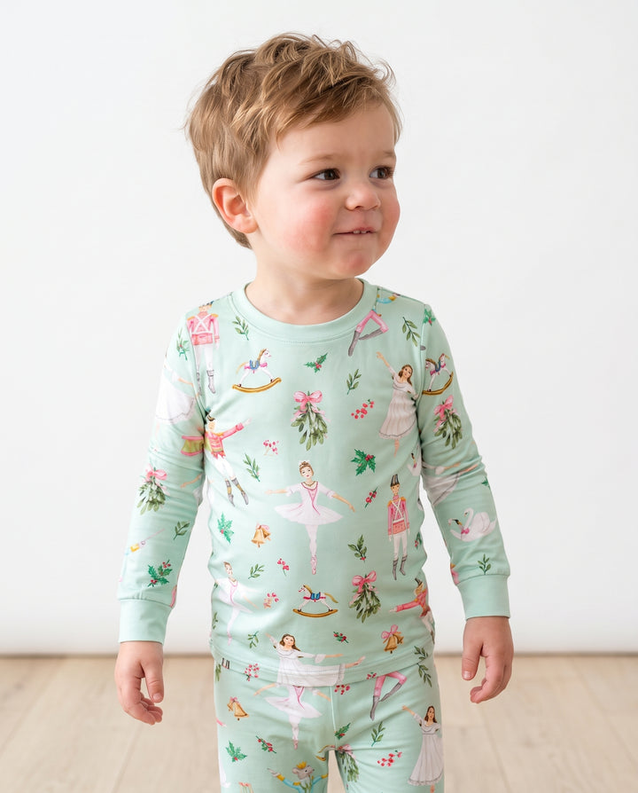 Mint Nutcracker Ballet Christmas Bamboo Two Piece Long Sleeve Pajama Set