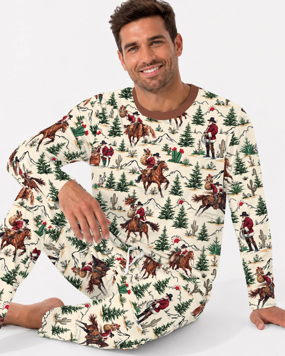 Western Cowboy Santa Christmas Bamboo Men's Pajama Set