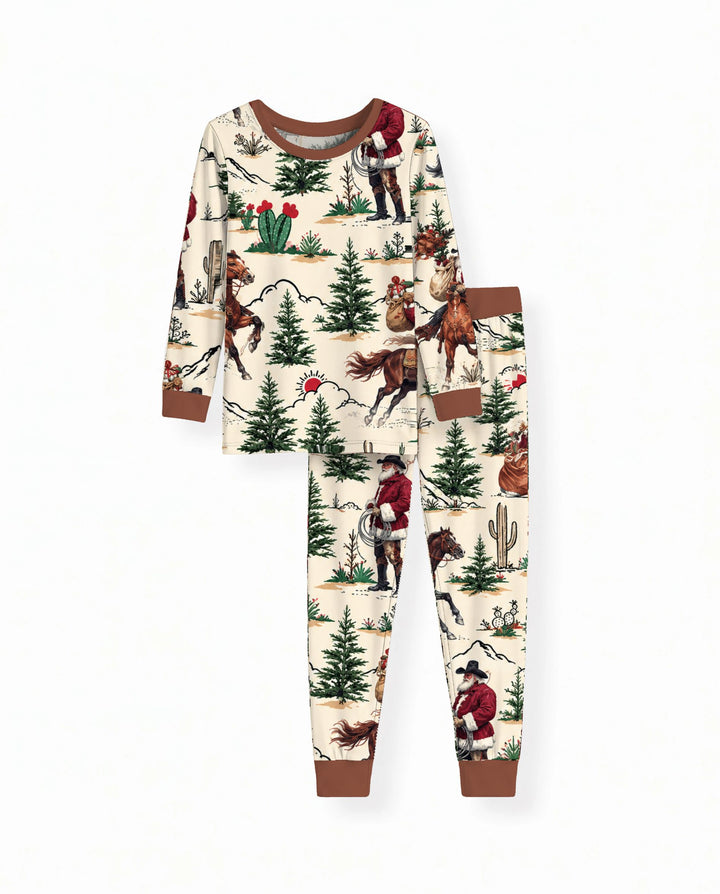 Western Cowboy Santa Christmas Bamboo Two Piece Long Sleeve Pajama Set