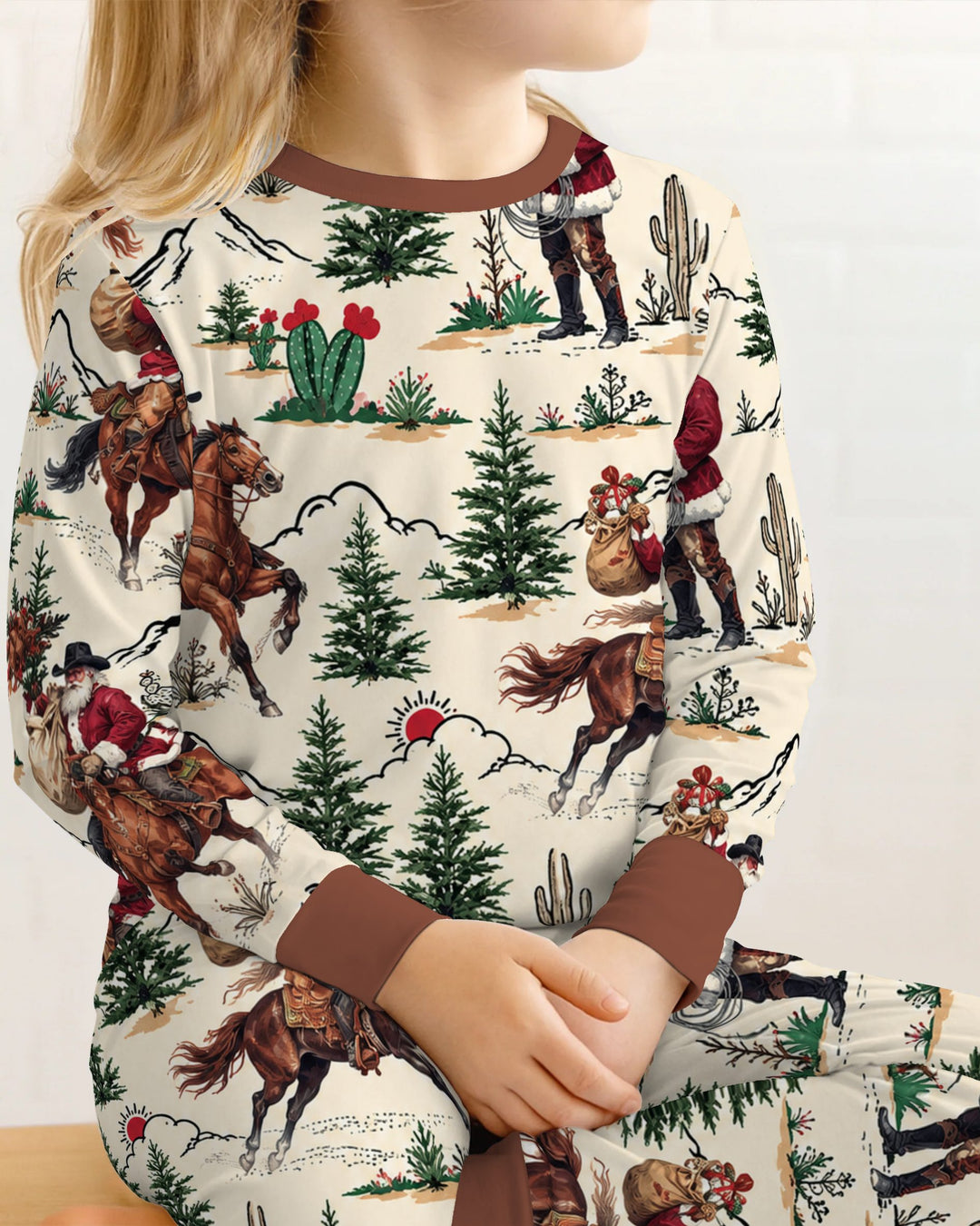 Western Cowboy Santa Christmas Bamboo Two Piece Long Sleeve Pajama Set