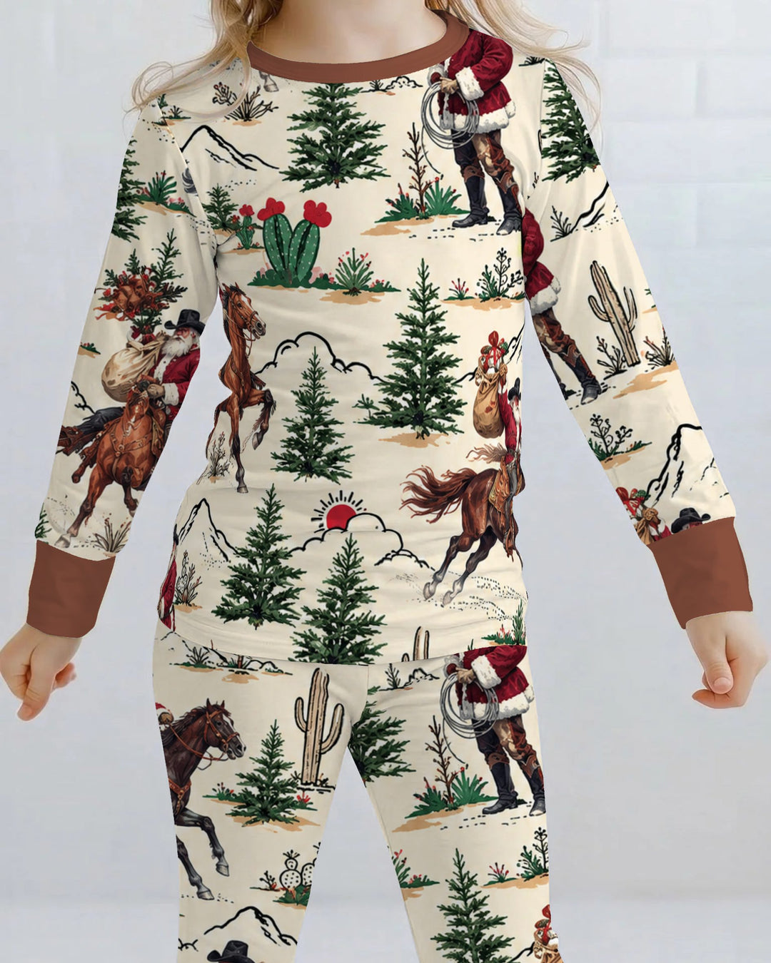 Western Cowboy Santa Christmas Bamboo Two Piece Long Sleeve Pajama Set