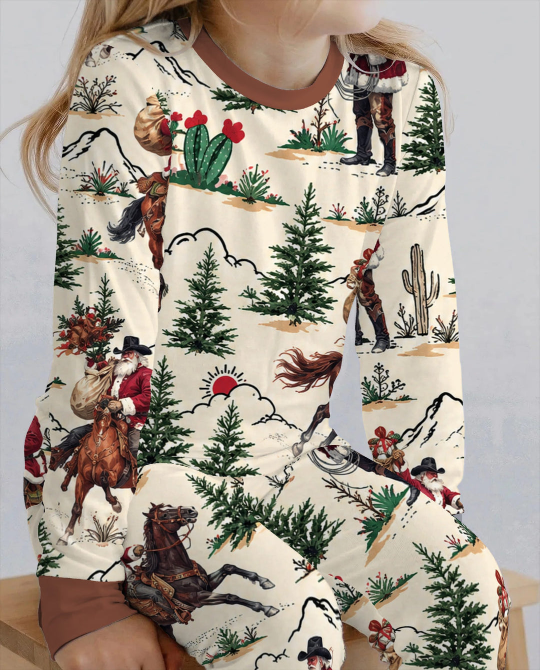 Western Cowboy Santa Christmas Bamboo Two Piece Long Sleeve Pajama Set