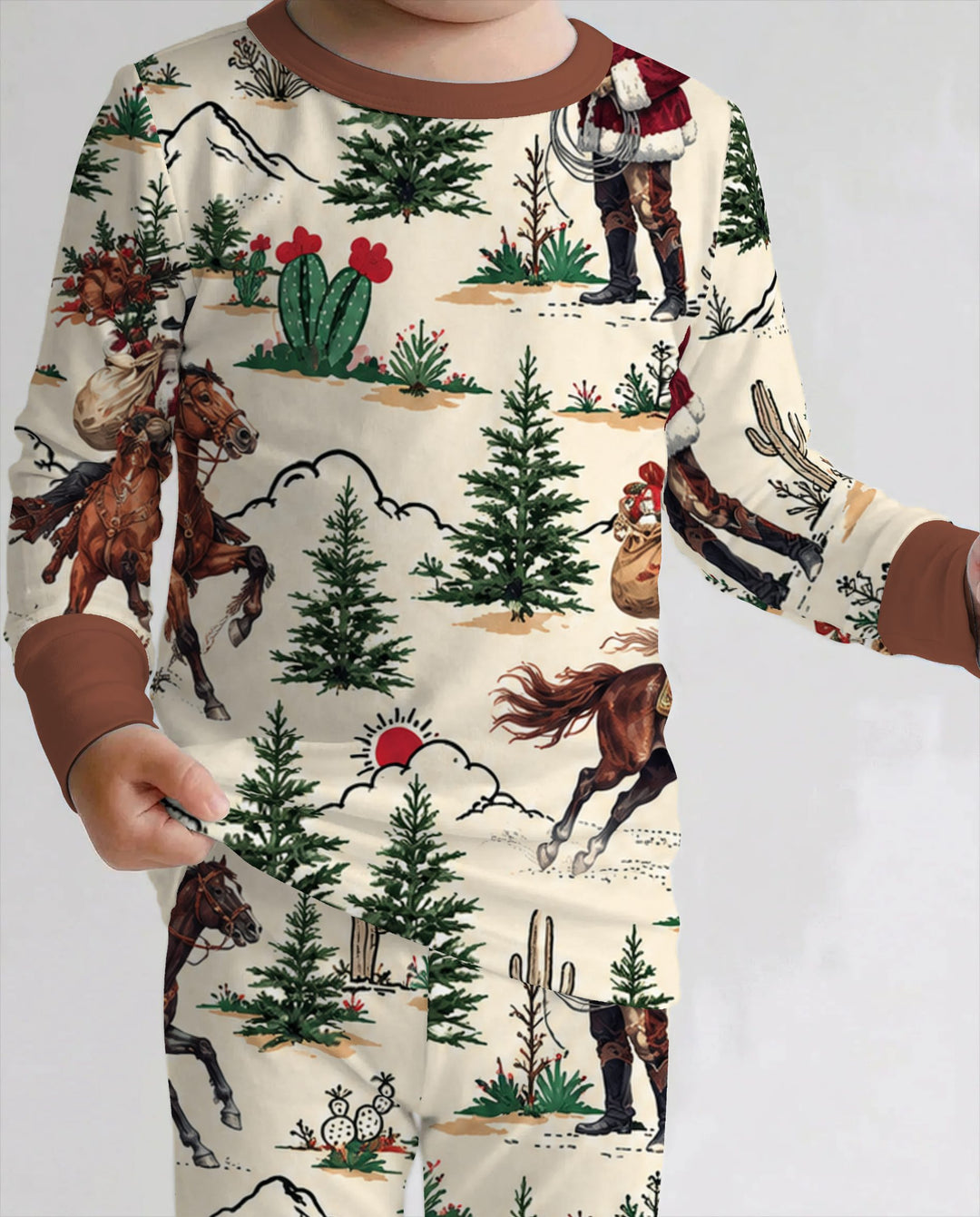Western Cowboy Santa Christmas Bamboo Two Piece Long Sleeve Pajama Set