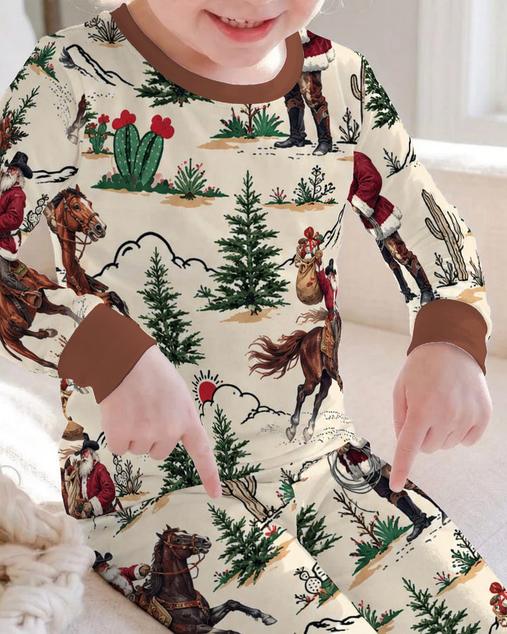 Western Cowboy Santa Christmas Bamboo Two Piece Long Sleeve Pajama Set