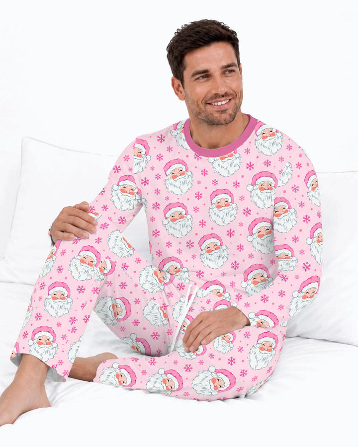 Pink Santa Snowflakes Bamboo Men's Pajama Set