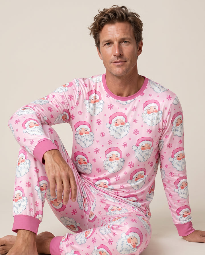 Pink Santa Snowflakes Bamboo Men's Pajama Set
