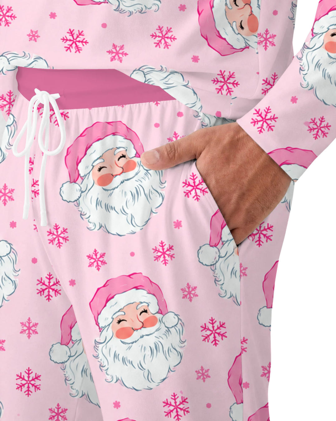 Pink Santa Snowflakes Bamboo Men's Pajama Set