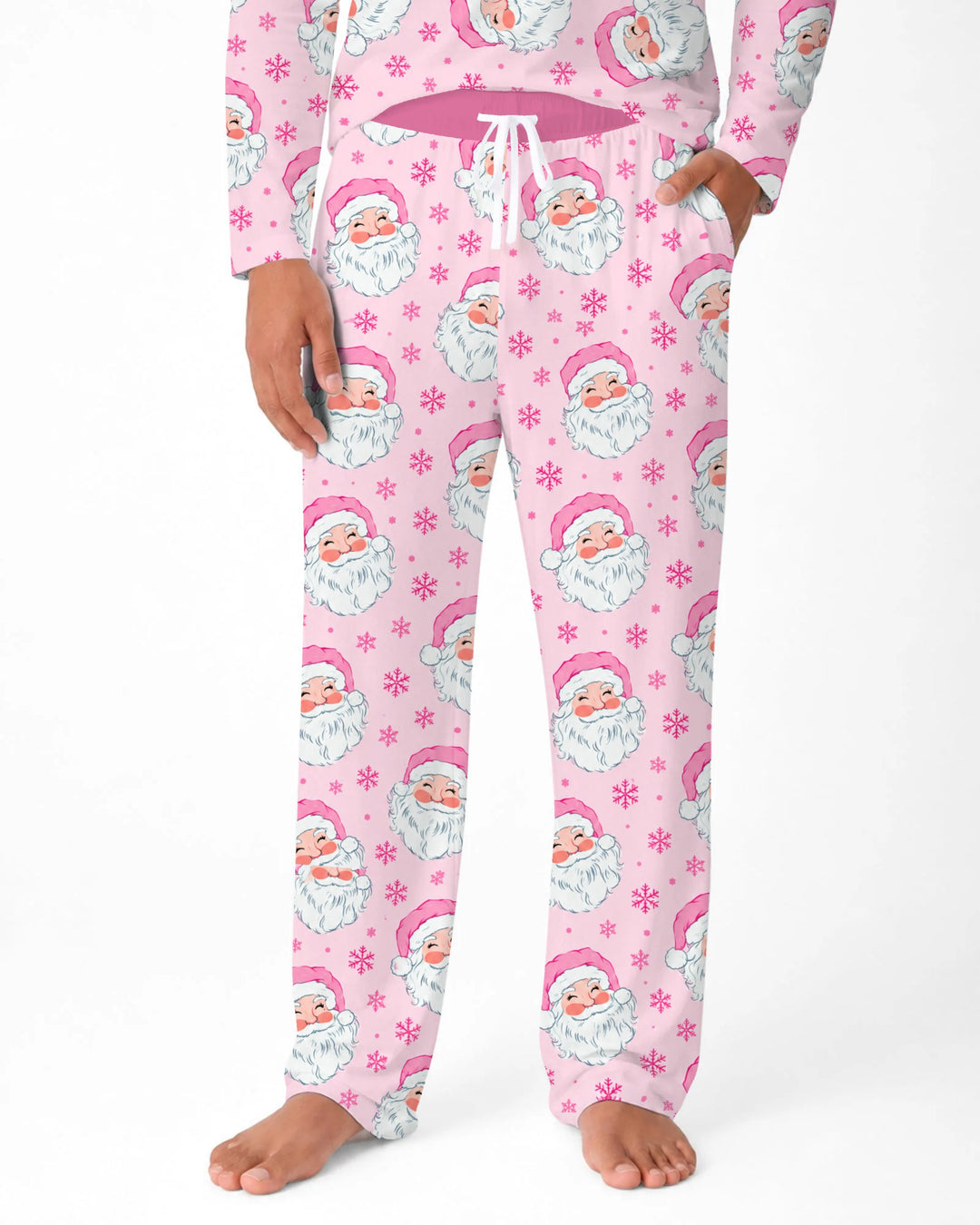 Pink Santa Snowflakes Bamboo Men's Pajama Set