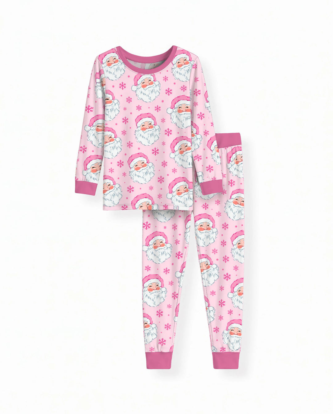 Pink Santa Snowflakes Bamboo Two Piece Long Sleeve Pajama Set