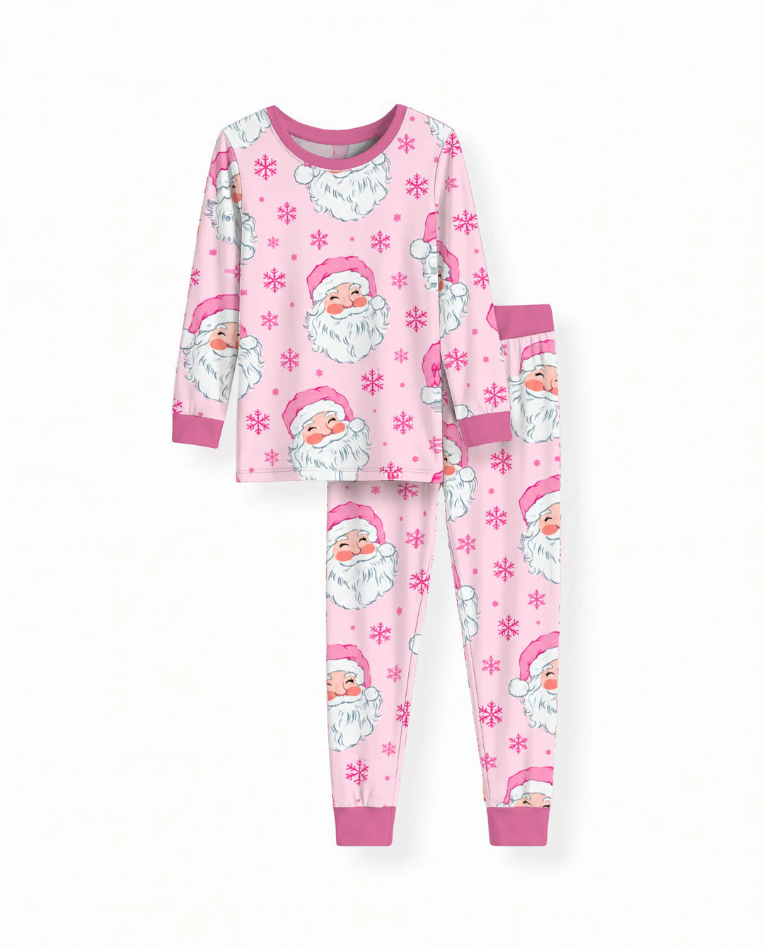 Pink Santa Snowflakes Bamboo Two Piece Long Sleeve Pajama Set