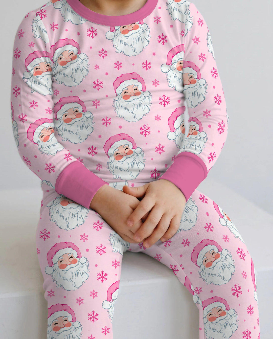 Pink Santa Snowflakes Bamboo Two Piece Long Sleeve Pajama Set