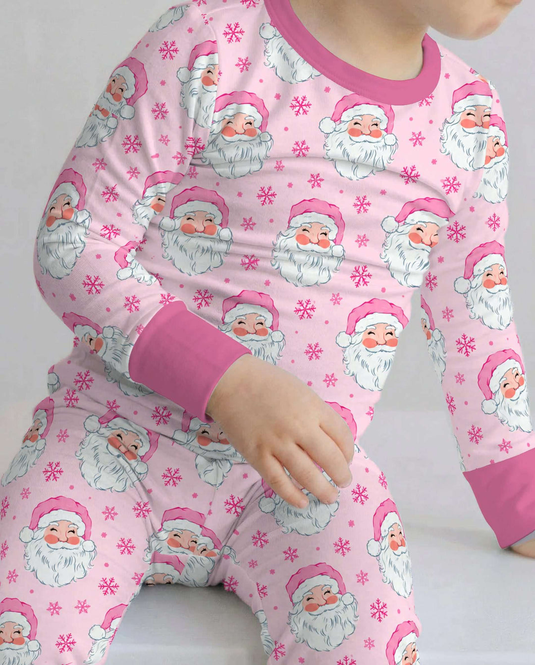 Pink Santa Snowflakes Bamboo Two Piece Long Sleeve Pajama Set