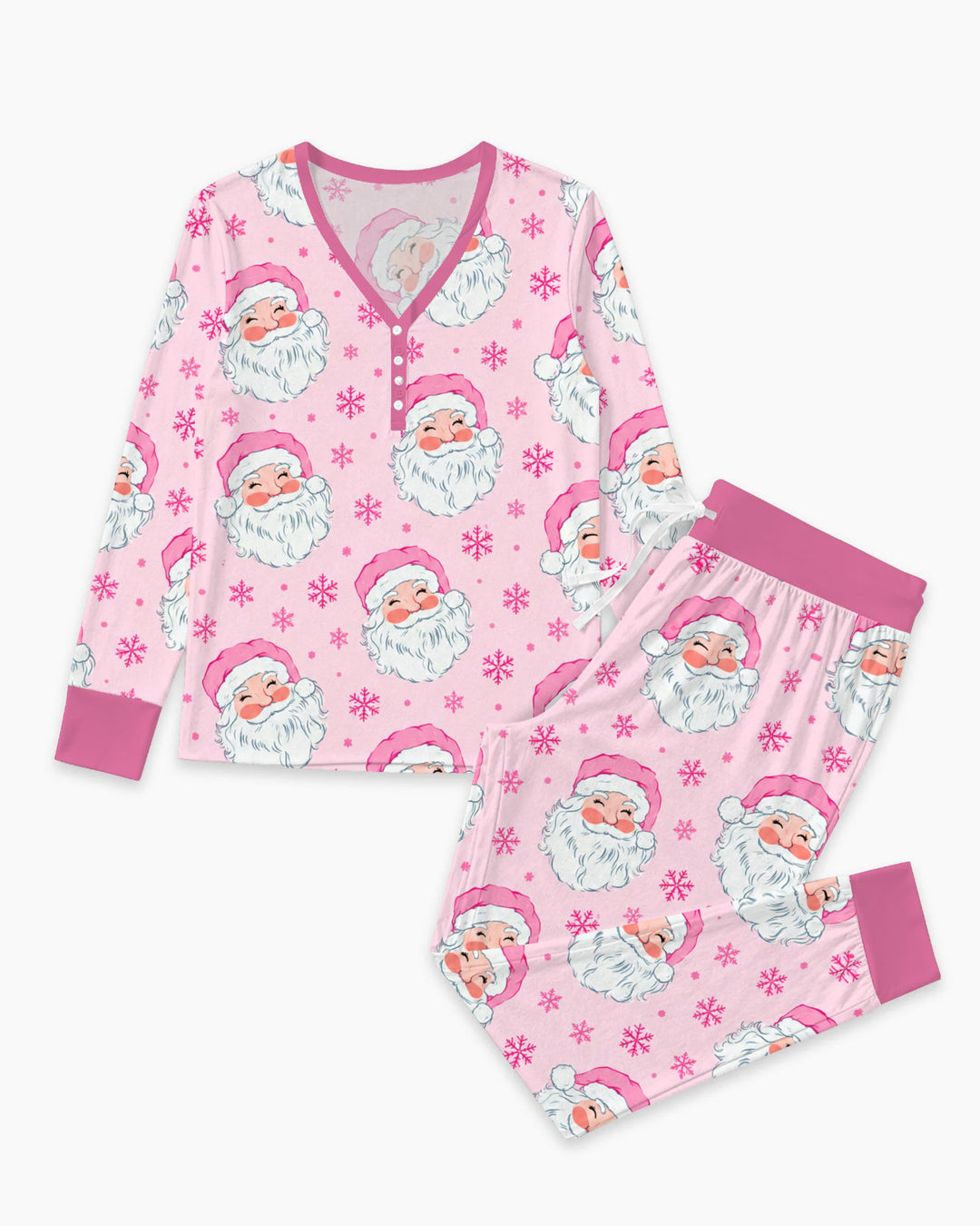 Pink Santa Snowflakes Bamboo Women Pajama Set