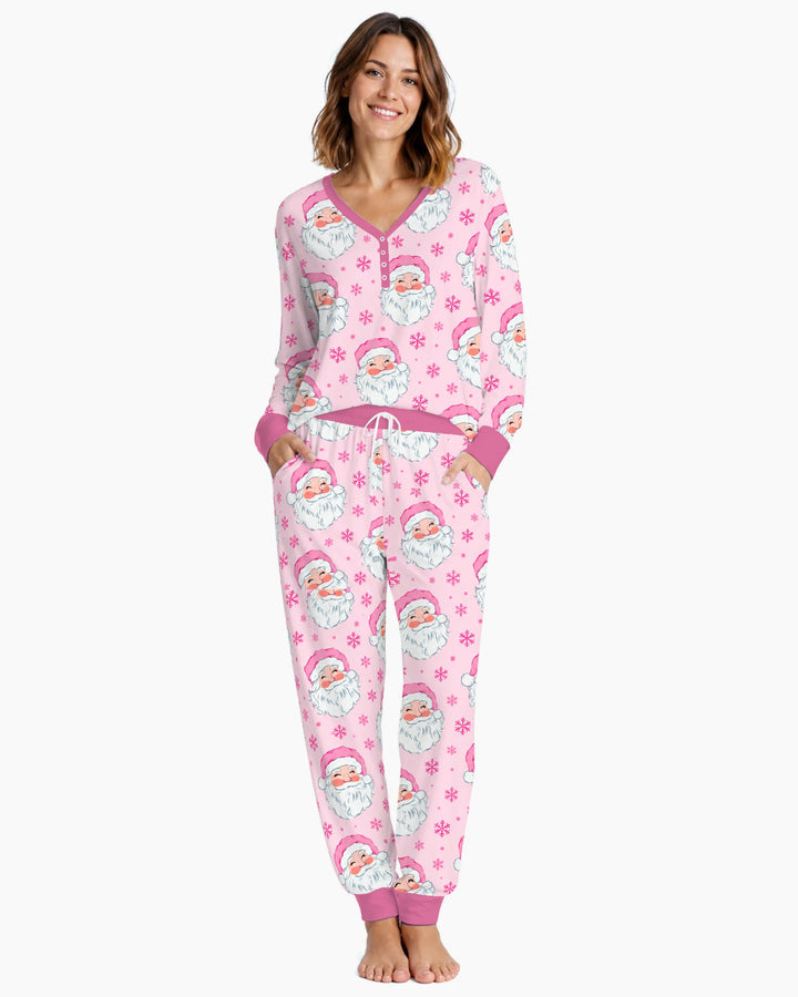 Pink Santa Snowflakes Bamboo Women Pajama Set