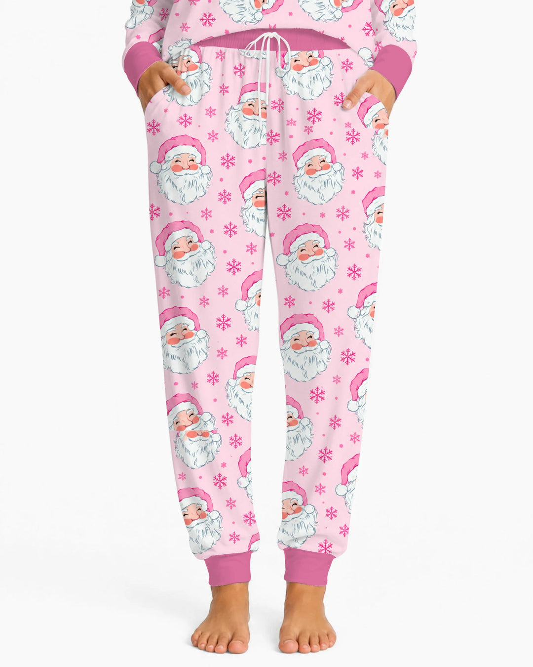 Pink Santa Snowflakes Bamboo Women Pajama Set