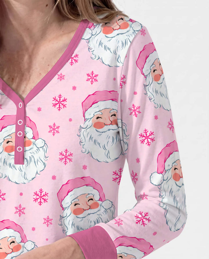 Pink Santa Snowflakes Bamboo Women Pajama Set
