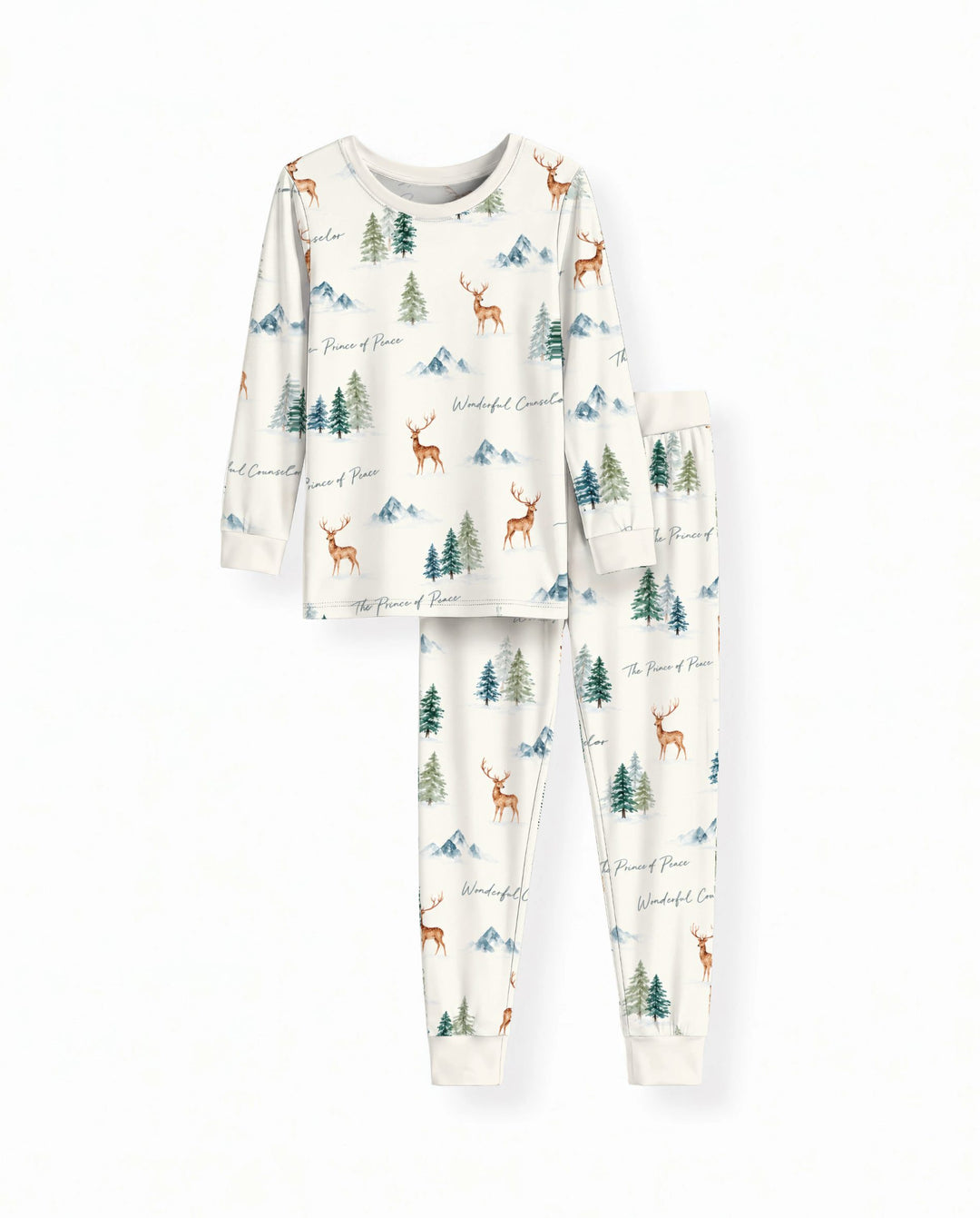 Prince of Peace Winter Woodland Bamboo Two Piece Long Sleeve Pajama Set