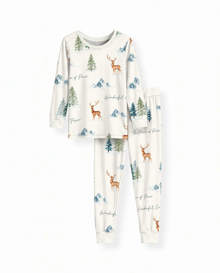 Prince of Peace Winter Woodland Bamboo Two Piece Long Sleeve Pajama Set