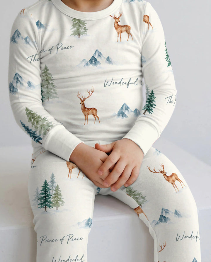 Prince of Peace Winter Woodland Bamboo Two Piece Long Sleeve Pajama Set