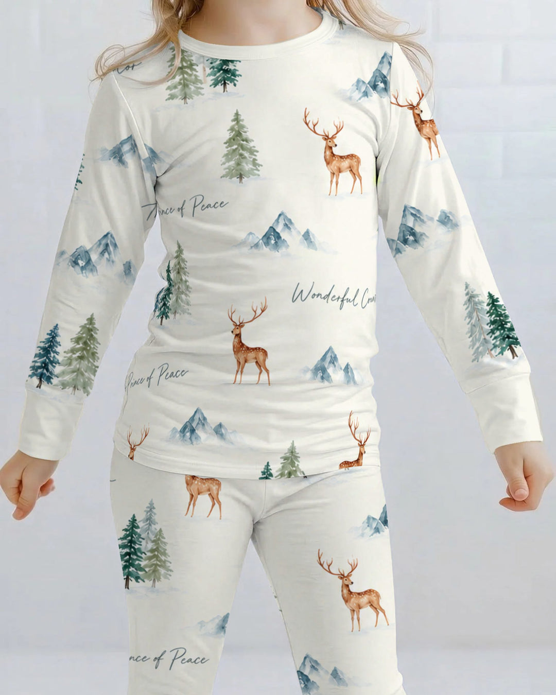 Prince of Peace Winter Woodland Bamboo Two Piece Long Sleeve Pajama Set